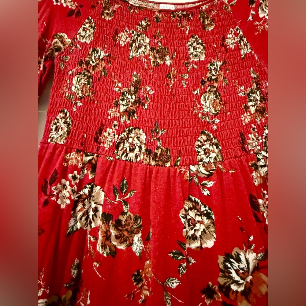Time and Tru Red Floral Bell Sleeve Blouse - Picture 4 of 7